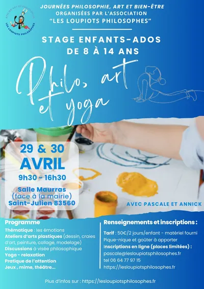 Affiche présentant le stage “À quoi servent les émotions ?”, avril 2024