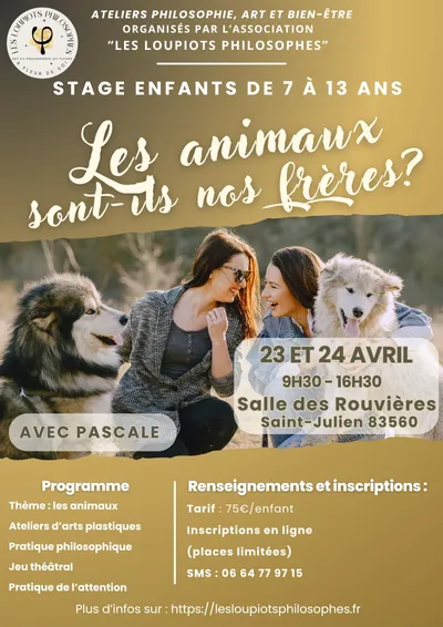 Affiche du stage Les animaux sont-ils nos frères ? — avril 2026